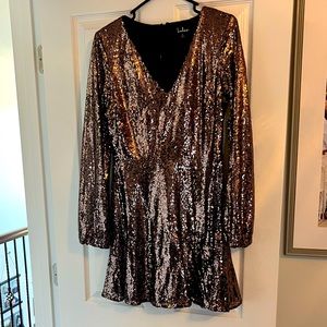 Womens Lulus Rose Gold sparkle mini dress
